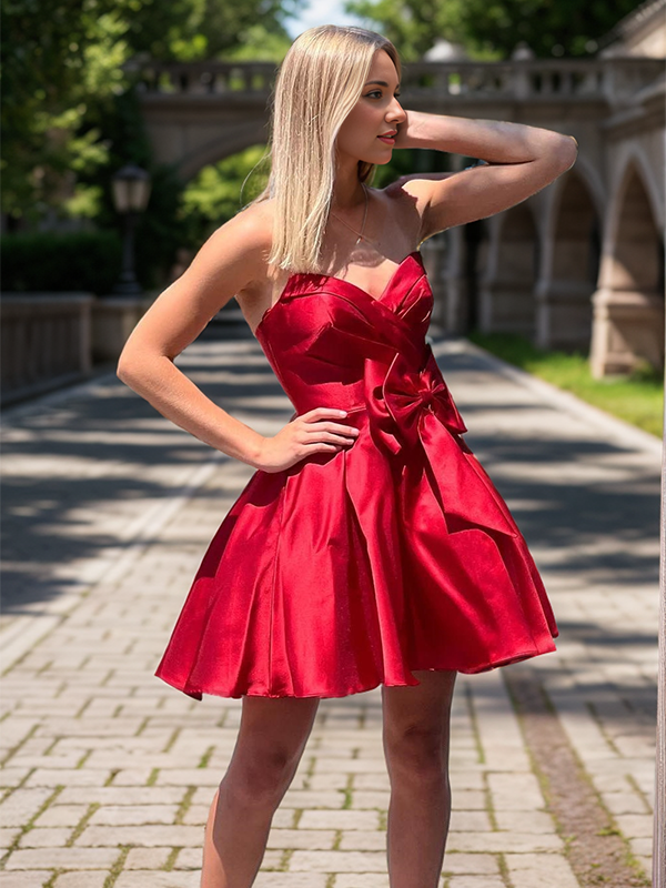 A-line Sweetheart Bow Short/Mini Satin Dress