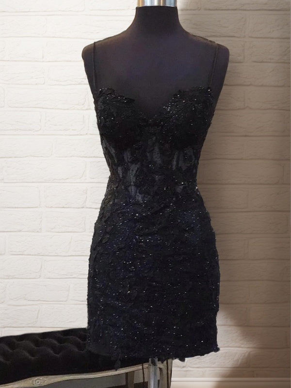 Sheath Spaghetti Straps Sequin Short/Mini Tulle Corset Dress