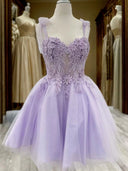 A-line Sweetheart Appliques Lace Short/Mini Tulle Corset Dress