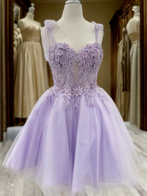 A-line Sweetheart Appliques Lace Short/Mini Tulle Corset Dress
