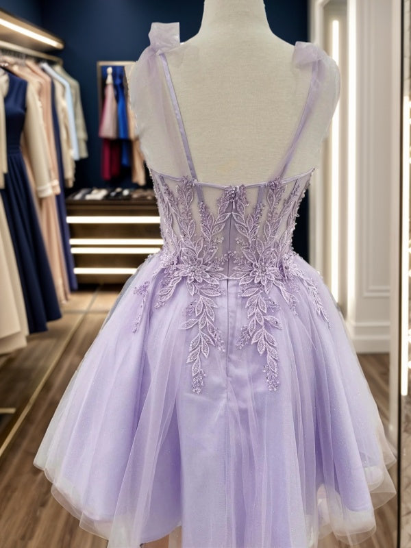 A-line Sweetheart Appliques Lace Short/Mini Tulle Corset Dress