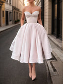 A-line Sweetheart Sequin Tea-Length Satin Dress