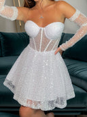 A-line Sweetheart Long Sleeves Short/Mini Corset Dress