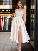 A-line Spaghetti Straps Appliques Lace Short/Mini Organza Dress