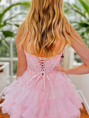 A-line Sweetheart Appliques Lace Short/Mini Organza Corset Dress
