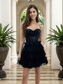 A-line Spaghetti Straps Cascading Ruffles Short/Mini Tulle Corset Dress