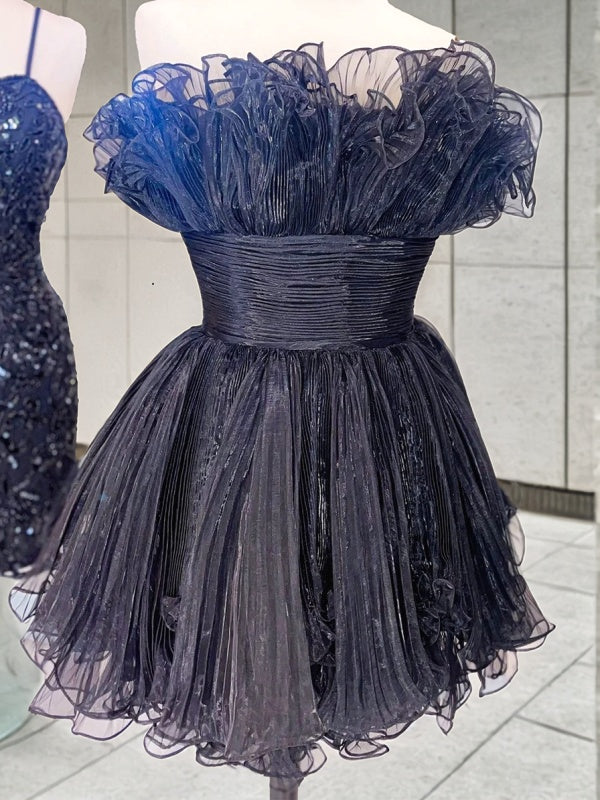 A-line Straight Ruffles Short/Mini Organza Dress