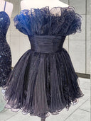A-line Straight Ruffles Short/Mini Organza Dress