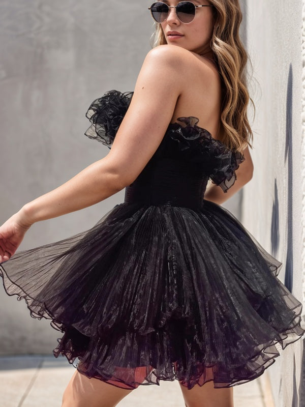 A-line Straight Ruffles Short/Mini Organza Dress