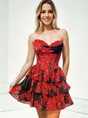 A-line Sweetheart Cascading Ruffles Short/Mini Corset Dress