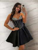 A-line Sweetheart Bow Short/Mini Satin Corset Dress