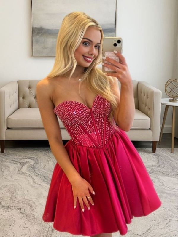 A-line Sweetheart Ruffles Short/Mini Satin Corset Dress