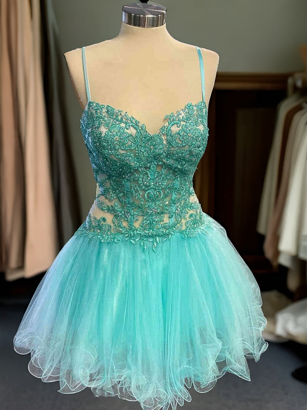 A-line Sweetheart Appliques Lace Short/Mini Tulle Corset Dress