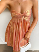 A-line Sweetheart Ruffles Short/Mini Metallic Satin Dress