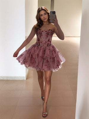 A-line Straight Ruffles Short/Mini Corset Dress