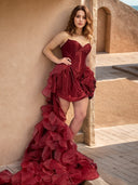 Sheath Sweetheart Ruffles Court Train Organza Corset Dress