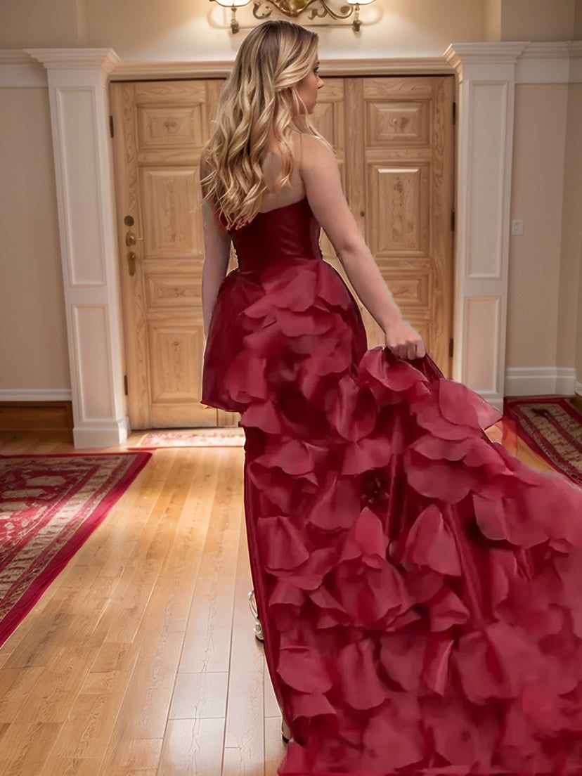 Sheath Sweetheart Ruffles Court Train Organza Corset Dress