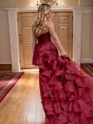 Sheath Sweetheart Ruffles Court Train Organza Corset Dress