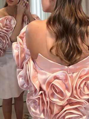 Sheath Sweetheart Short Sleeves Flower Short/Mini Satin Corset Dress