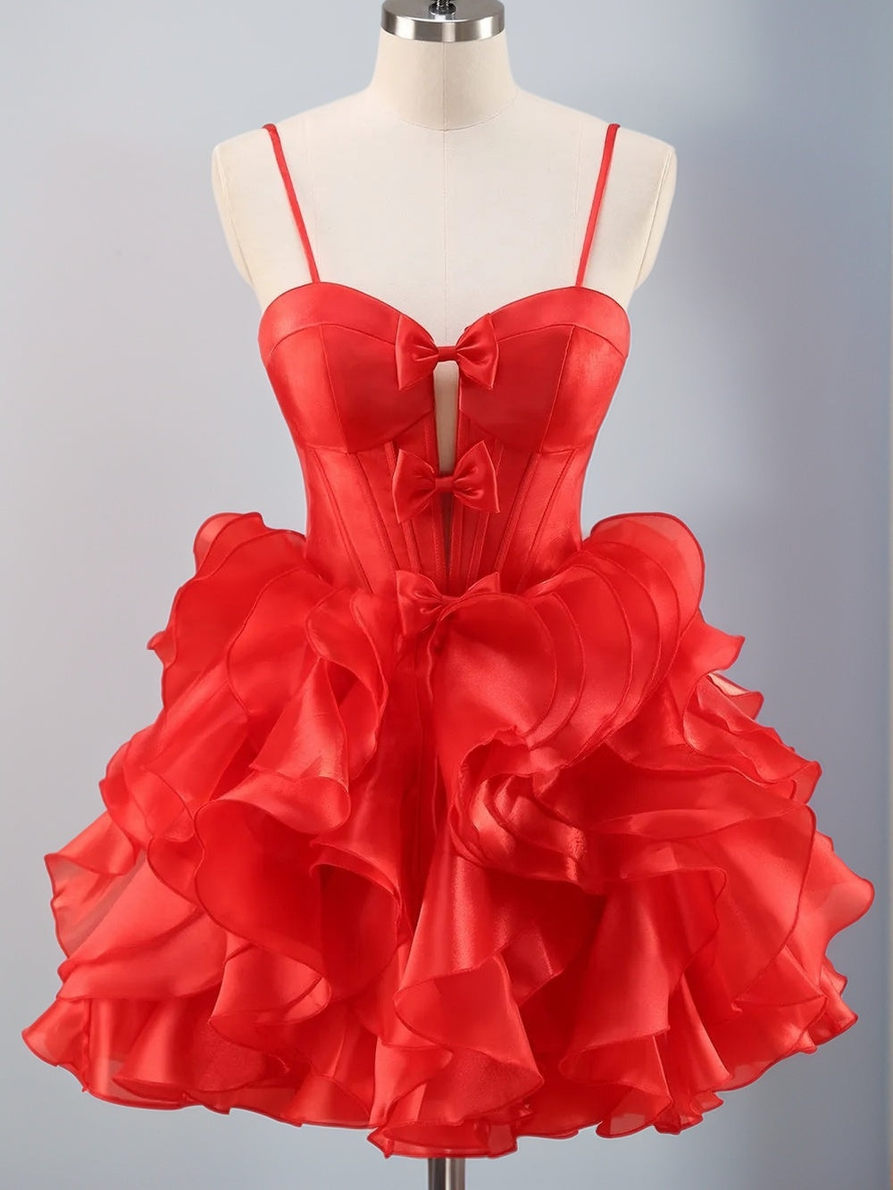 A-line Spaghetti Straps Ruffles Short/Mini Corset Dress