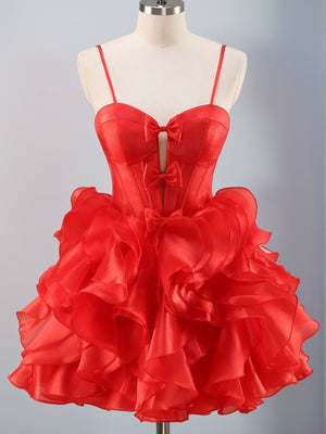 A-line Spaghetti Straps Ruffles Short/Mini Corset Dress