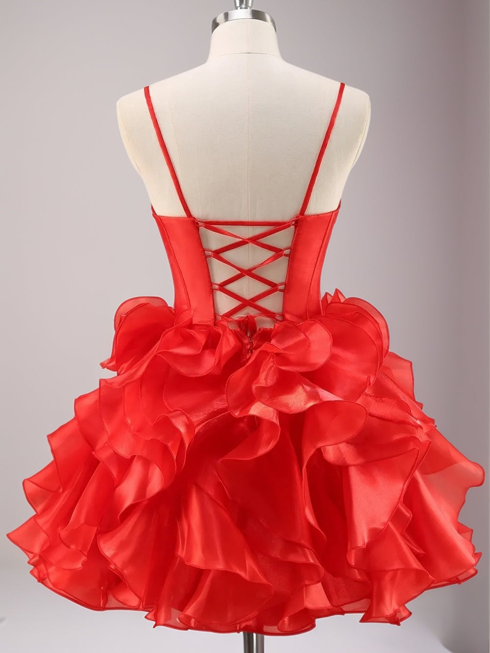 A-line Spaghetti Straps Ruffles Short/Mini Corset Dress