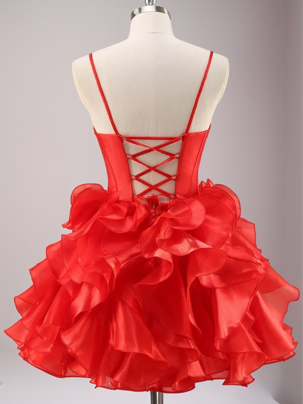 A-line Spaghetti Straps Ruffles Short/Mini Corset Dress