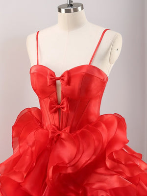 A-line Spaghetti Straps Ruffles Short/Mini Corset Dress