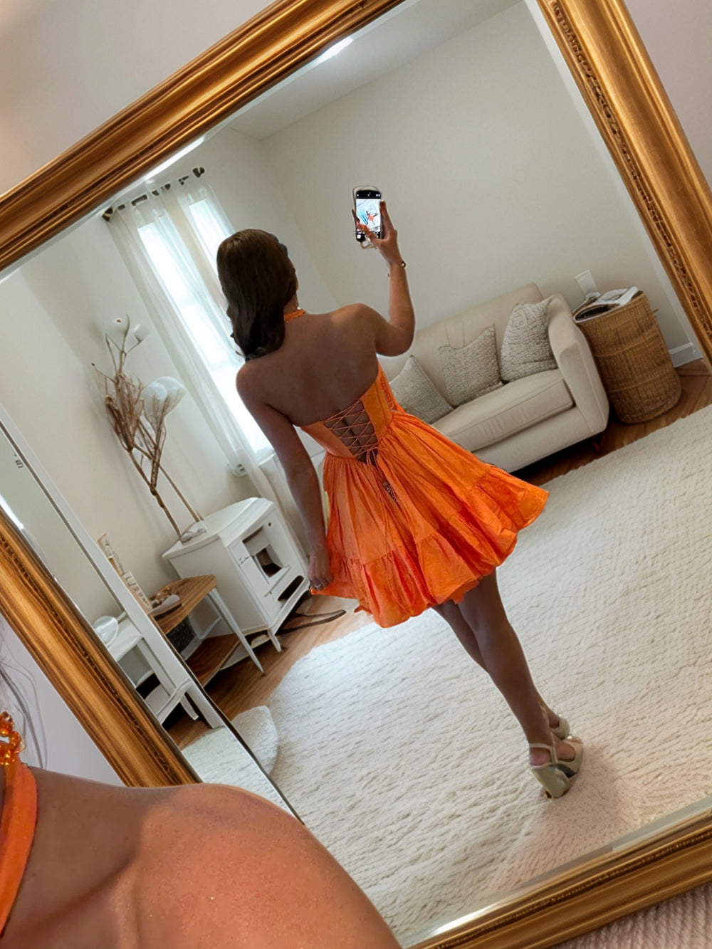A-line Halter Rhinestone Short/Mini Taffeta Corset Dress