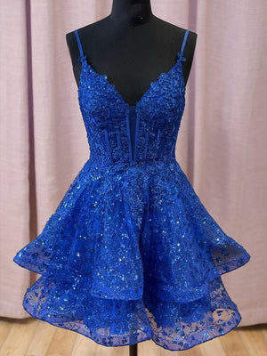 A-line V-neck Ruffles Short/Mini Lace Corset Dress