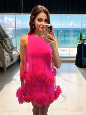 Sheath Scoop Flower Short/Mini Tulle Dress