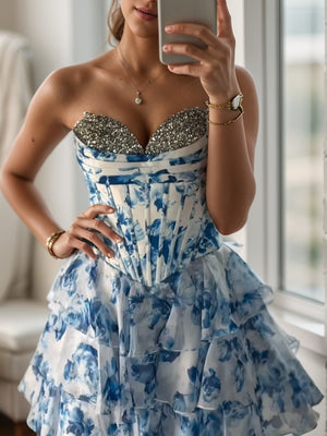 A-line Sweetheart Cascading Ruffles Short/Mini Corset Dress