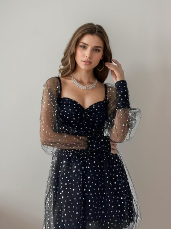 A-line Sweetheart Long Sleeves Ruffles Short/Mini Dress