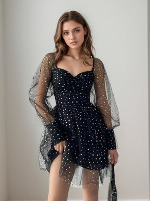 A-line Sweetheart Long Sleeves Ruffles Short/Mini Dress