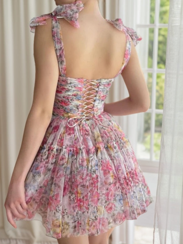 A-line Sweetheart Ruffles Short/Mini Corset Dress