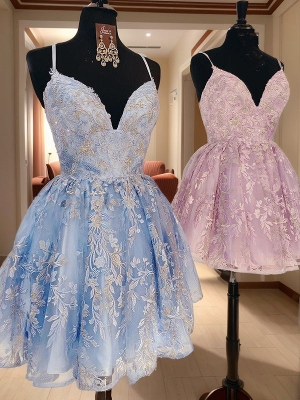A-line Spaghetti Straps Short/Mini Lace Corset Dress
