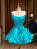 A-line Straight Ruffles Short/Mini Taffeta Corset Dress