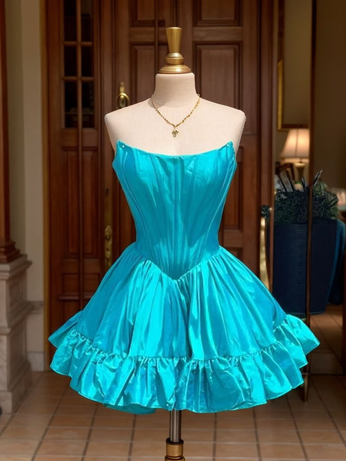 A-line Straight Ruffles Short/Mini Taffeta Corset Dress