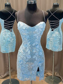 Sheath Spaghetti Straps Flower Short/Mini Sequins Dress