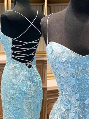 Sheath Spaghetti Straps Flower Short/Mini Sequins Dress