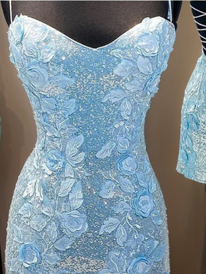Sheath Spaghetti Straps Flower Short/Mini Sequins Dress