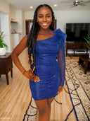 Sheath One-Shoulder Long Sleeves Feathers/Fur Short/Mini Silk Like Satin Corset Dress