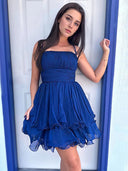 A-line Spaghetti Straps Ruffles Short/Mini Chiffon Corset Dress