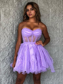A-line Sweetheart Ruffles Short/Mini Tulle Corset Dress