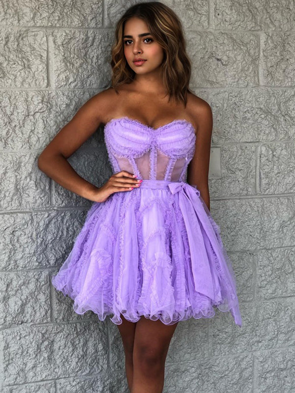 A-line Sweetheart Ruffles Short/Mini Tulle Corset Dress