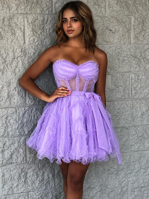 A-line Sweetheart Ruffles Short/Mini Tulle Corset Dress