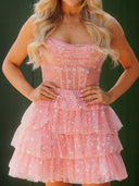 A-line Straight Cascading Ruffles Short/Mini Corset Dress