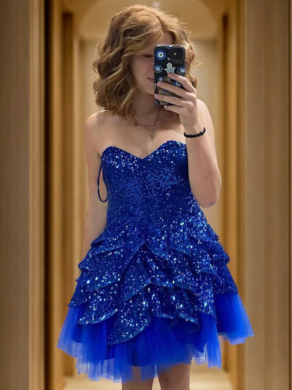 A-line Sweetheart Sequin Short/Mini Sequins Dress