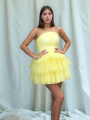 A-line Straight Cascading Ruffles Short/Mini Tulle Corset Dress