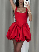 A-line Square Ruffles Short/Mini Satin Corset Dress